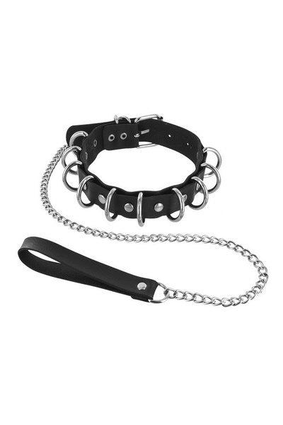 Collier fétichiste avec anneaux rivets et laisse - Love Store Paris