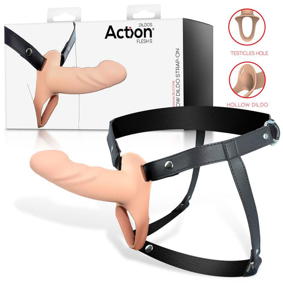 ACTION Strap-On Harnais avec Gode Creux Silicone Premium - Différents Coloris et Tailles