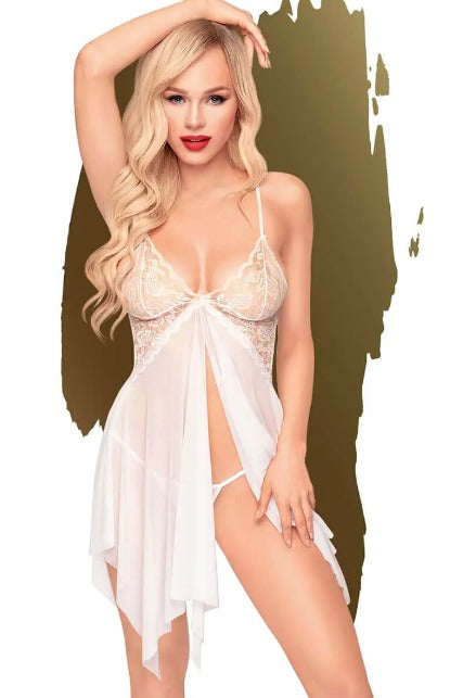 Lingerie Sweet Beast Sheer Negligee and G-String Set (White)
