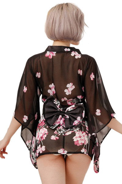 Kimono noir Geisha Paris Hollywood - LOVE STORE PARIS 