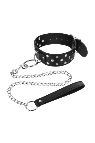 Collier fétichiste à rivets et laisse métal - Love Store Paris
