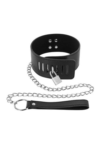 Collier fétichiste large avec cadenas et laisse - Love Store Paris